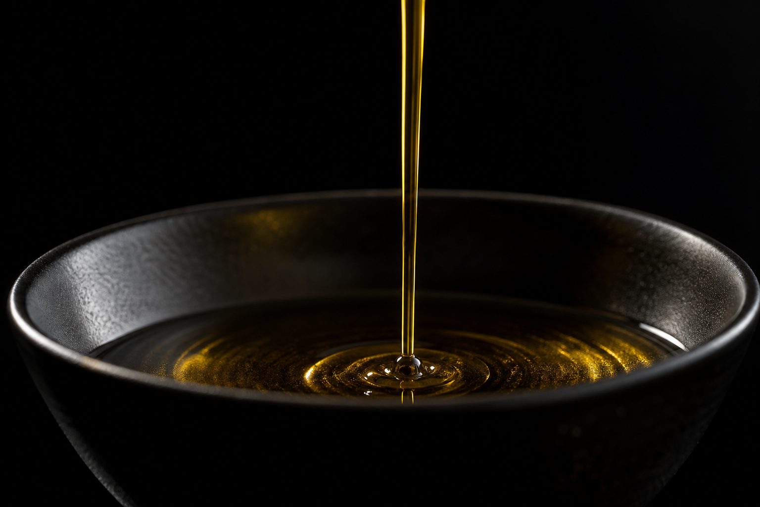 Golden olive oil being poured